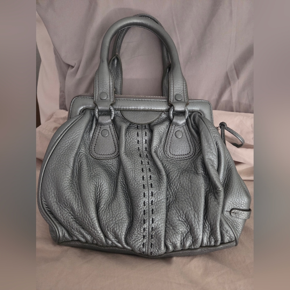 Cole Haan Gray Sheen Leather Satchel Bag